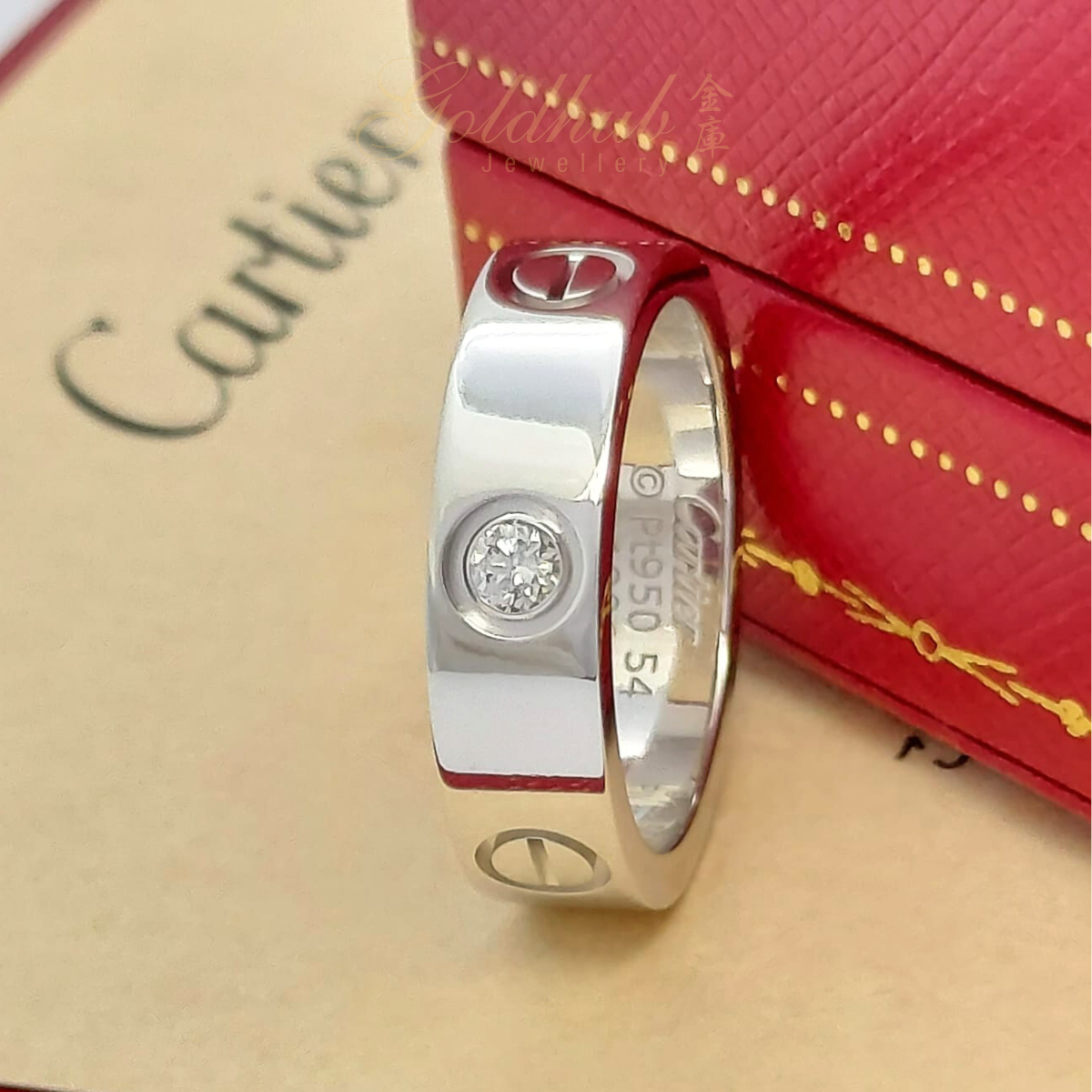 Cartier Love Diamond Ring in Platinum, Size 54