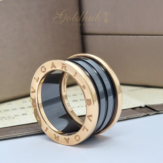 Bvlgari B.zero1 Black Ceramic 4 Band Ring in Rose Gold, Size 55