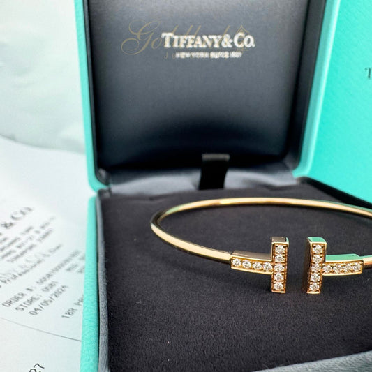 Tiffany T Diamond Wire Bracelet in Rose Gold