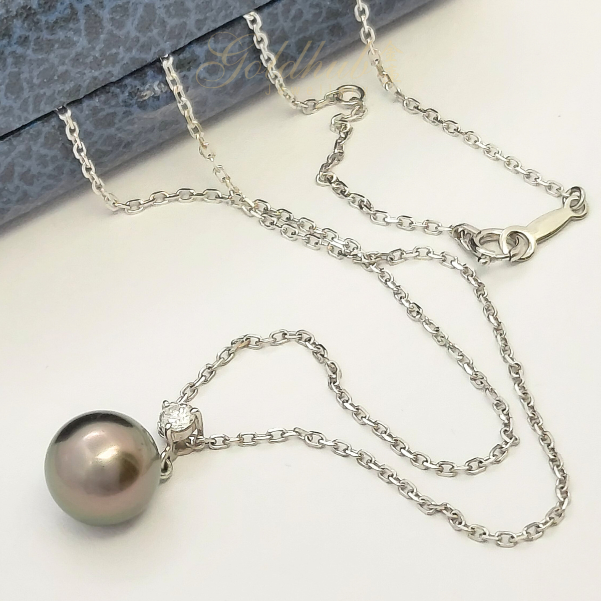 18k Pre-loved Mikimoto Diamond Black South Sea Pearl Necklace in White Gold
