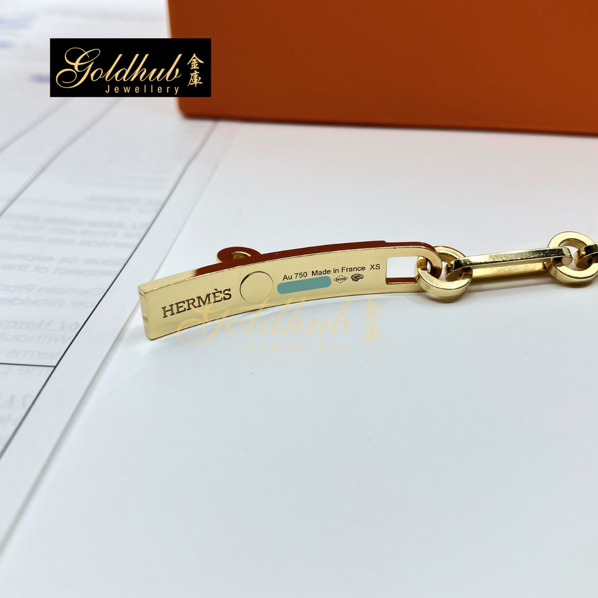 Hermes Kelly Chaine Bracelet, Diamonds in Yellow Gold, Size XS