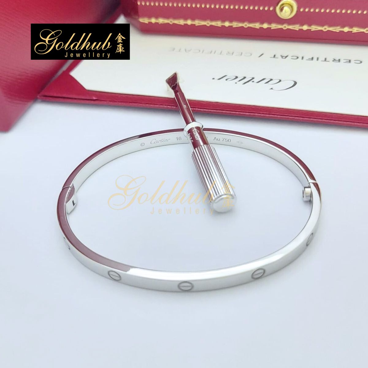 Cartier Love Bracelet (Small Model) in White Gold, Size 16