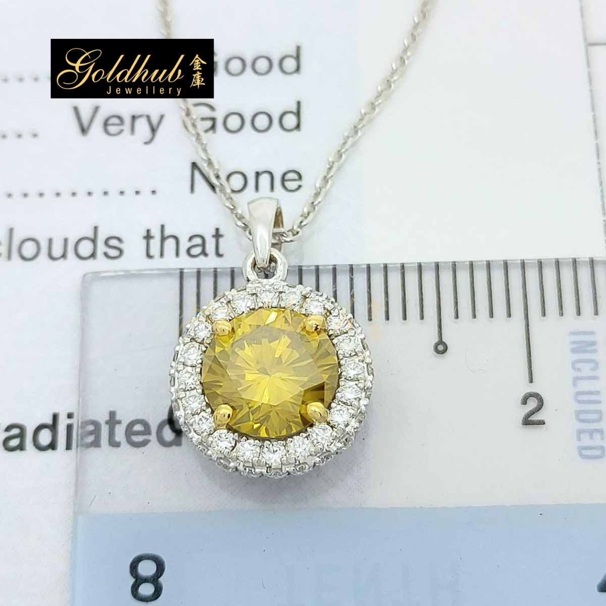 1.52ct Round Brilliant Artifically Irradiated Fancy Deep Brownish Yellow Diamond Necklace in White Gold