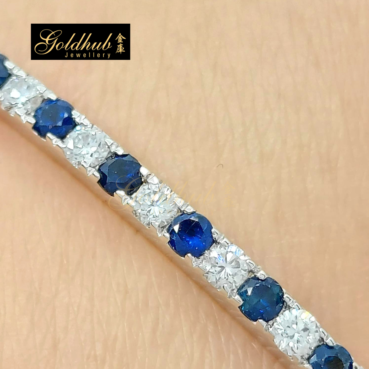 Blue Sapphire and Diamonds Bangle in White Gold