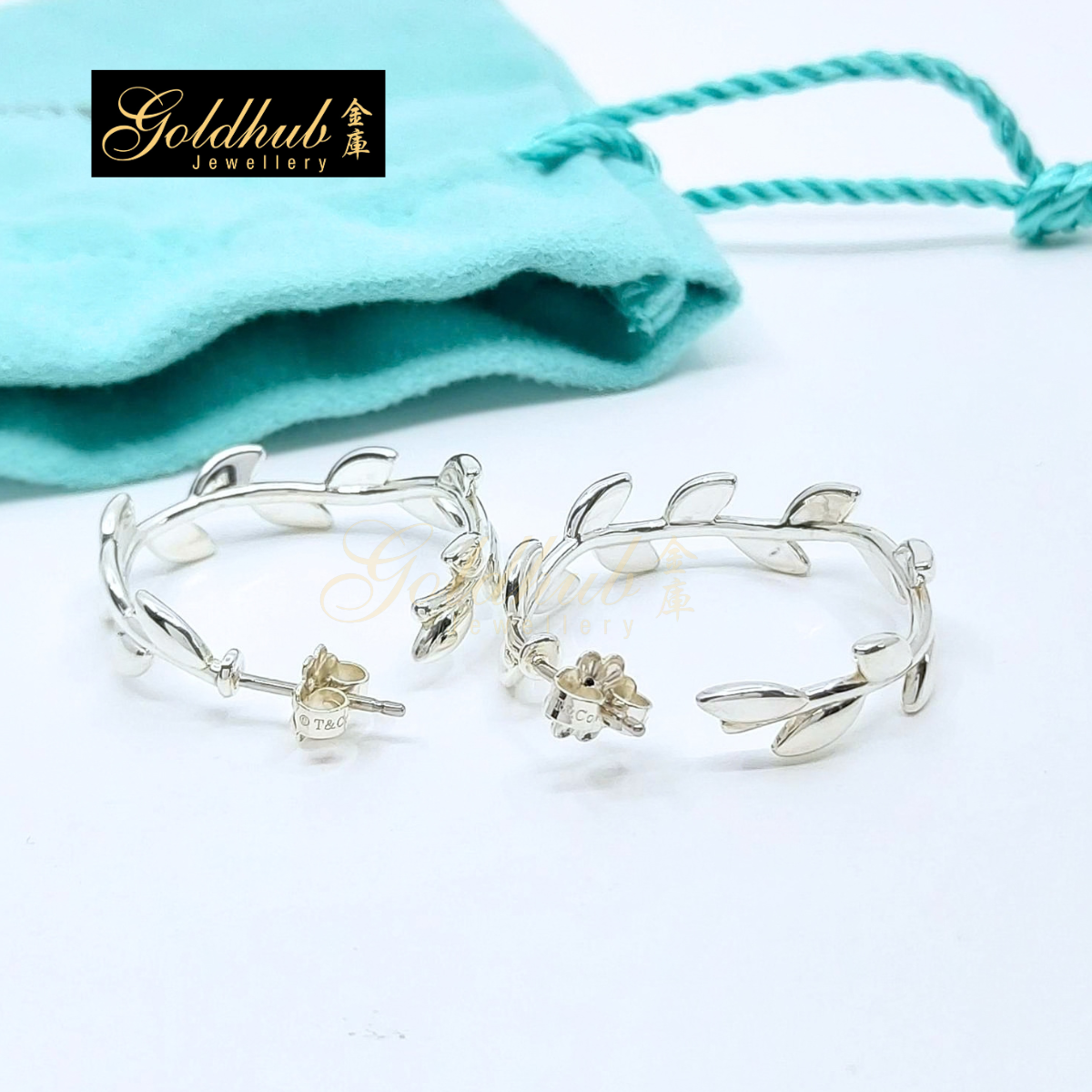 Tiffany Paloma Picasso Olive Leaf Hoop Earrings in Silver