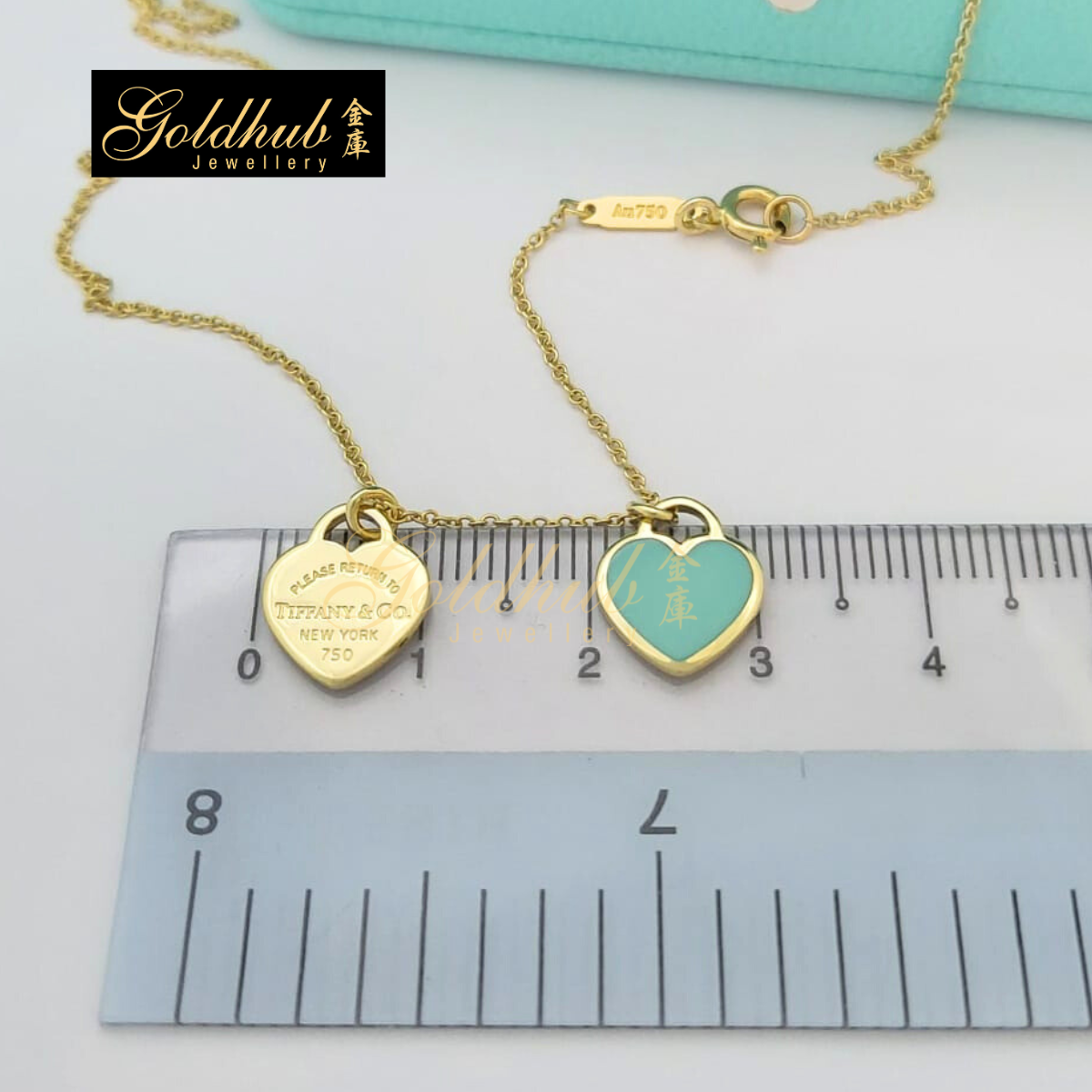 Return to Tiffany Mini Double Heart Tag Pendant Necklace with Tiffany Blue Enamel, 45cm