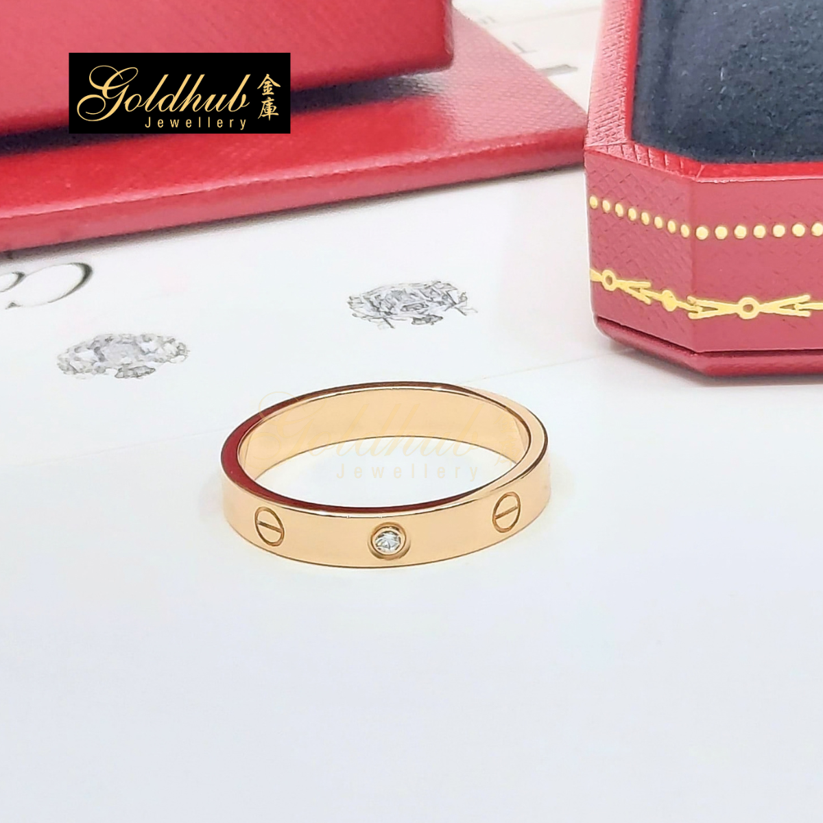 Cartier Love Ring, Small Model, 1 Diamond in Rose Gold, Size 63