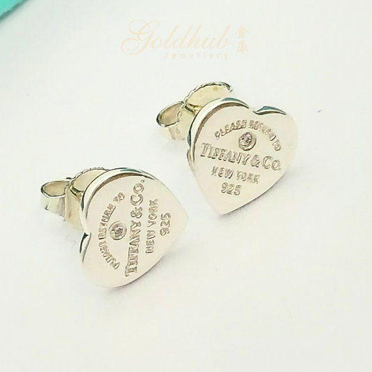 Return to Tiffany Heart Tag Diamond Ear Studs (Mini) in Silver