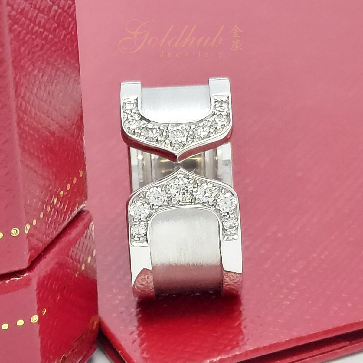 18k Pre-loved Cartier Double C, Large Model Ring, with diamonds in White Gold