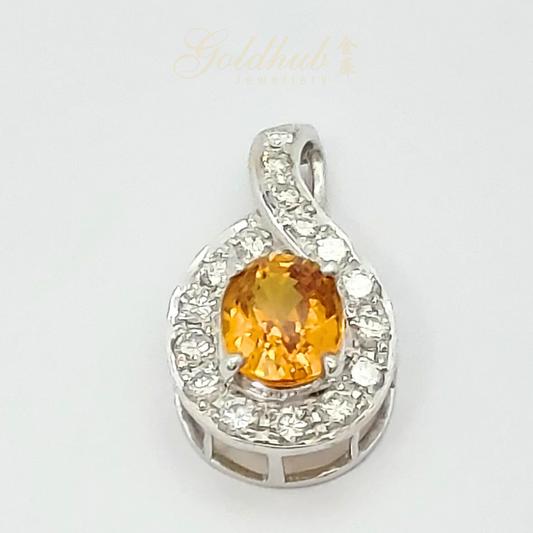 Yellow Sapphire Diamond Pendant in White Gold