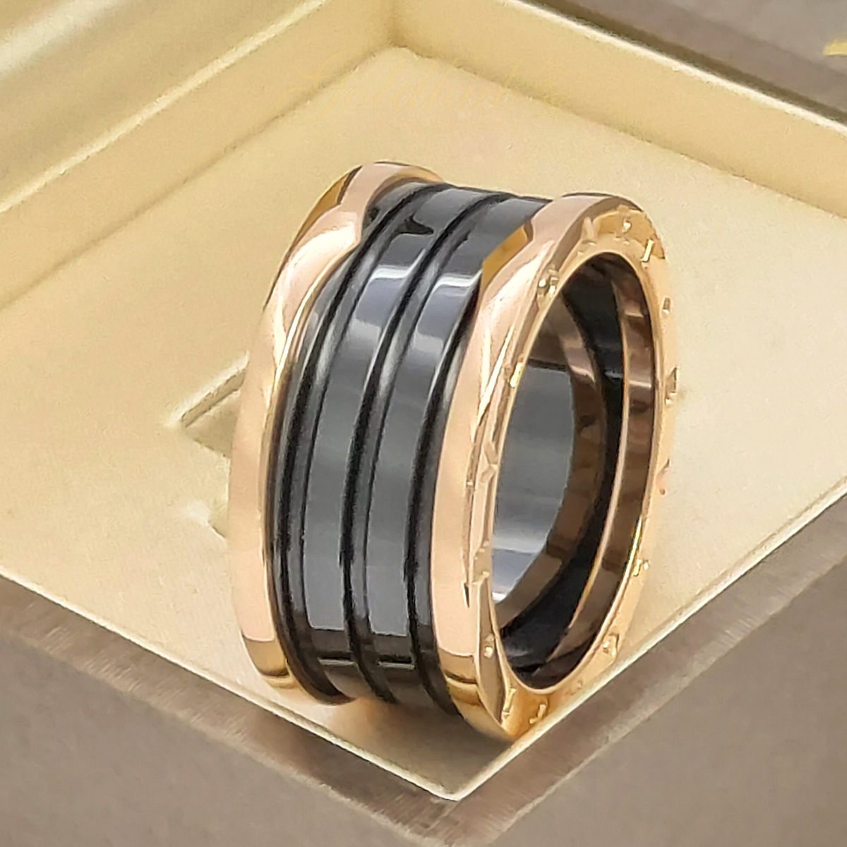 18k Pre-loved Bvlgari B.zero1 Black Ceramic 4 Band Ring in Rose Gold