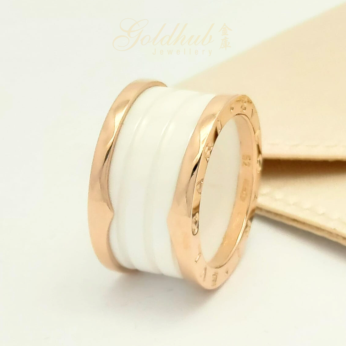 18k Pre-loved Bvlgari B.zero1 White Ceramic Four Band Ring in Rose Gold