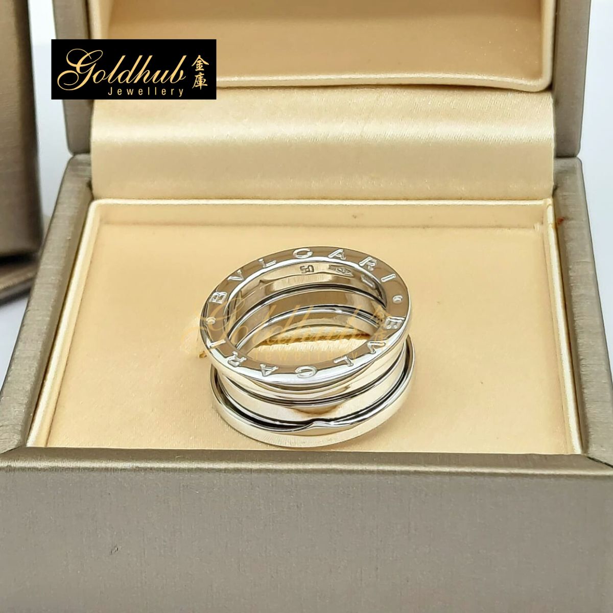 Bvlgari B.zero1 3 Band Ring in White Gold, Size 50