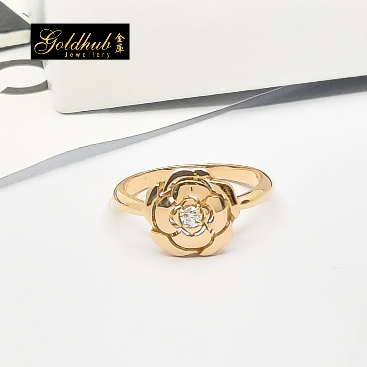 Chanel Camelia Diamond Ring in Rose Gold, Size 49
