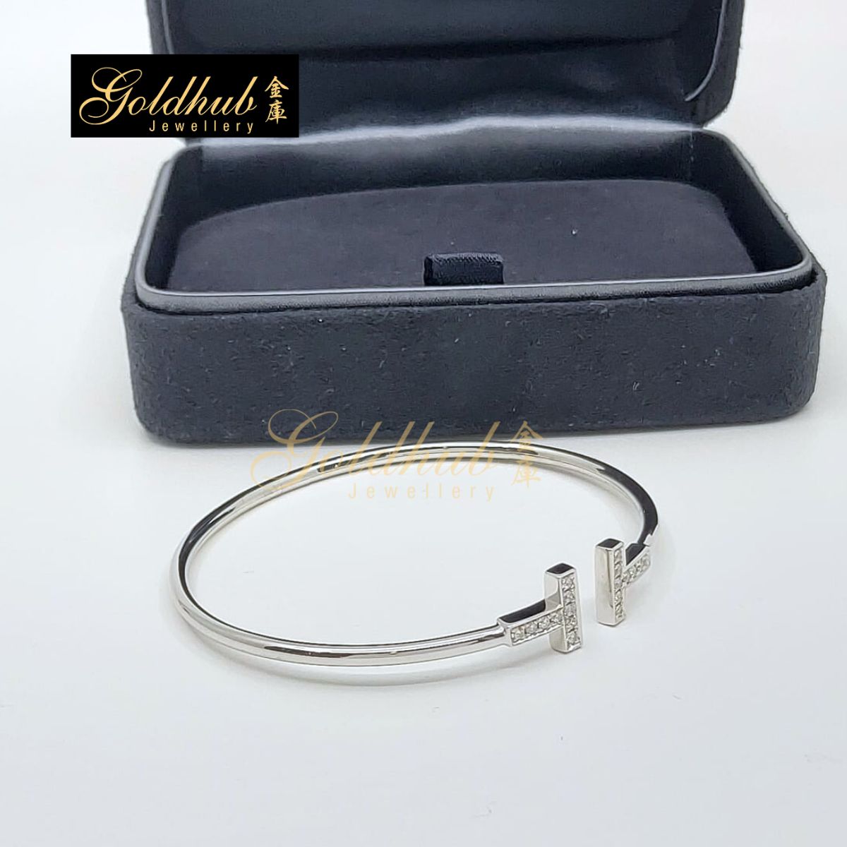 Tiffany T Diamond Wire Bracelet in White Gold