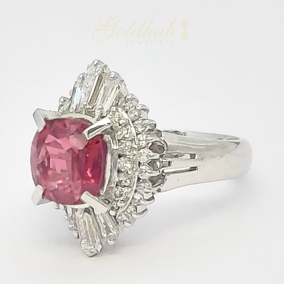 PT900 Pinkish Red Ruby Diamond Ring in Platinum
