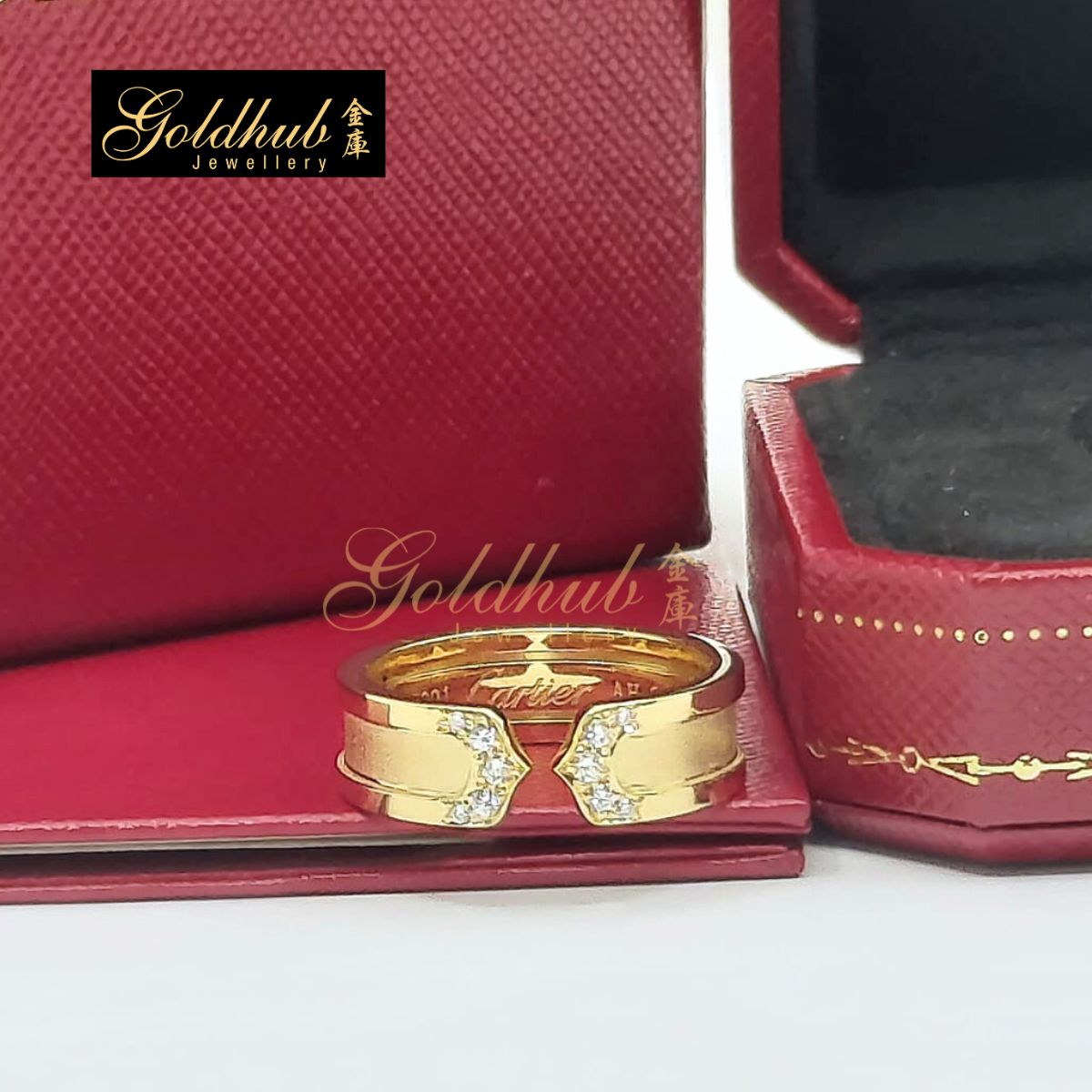 Cartier 2C Diamond Ring in Yellow Gold, Size 56
