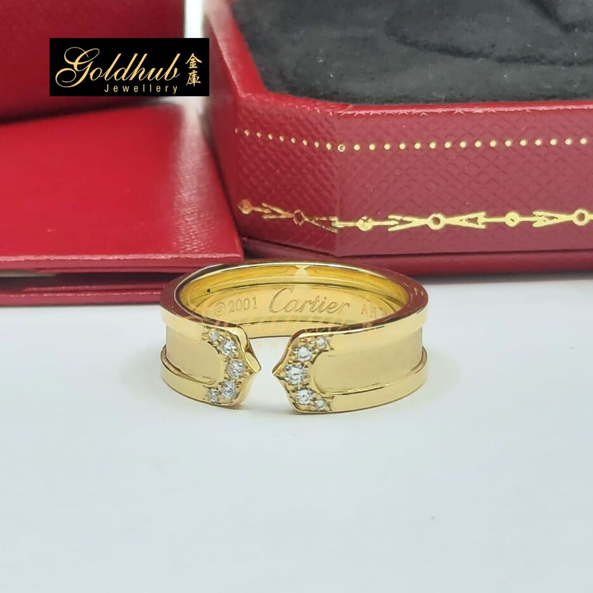 Cartier 2C Diamond Ring in Yellow Gold, Size 56