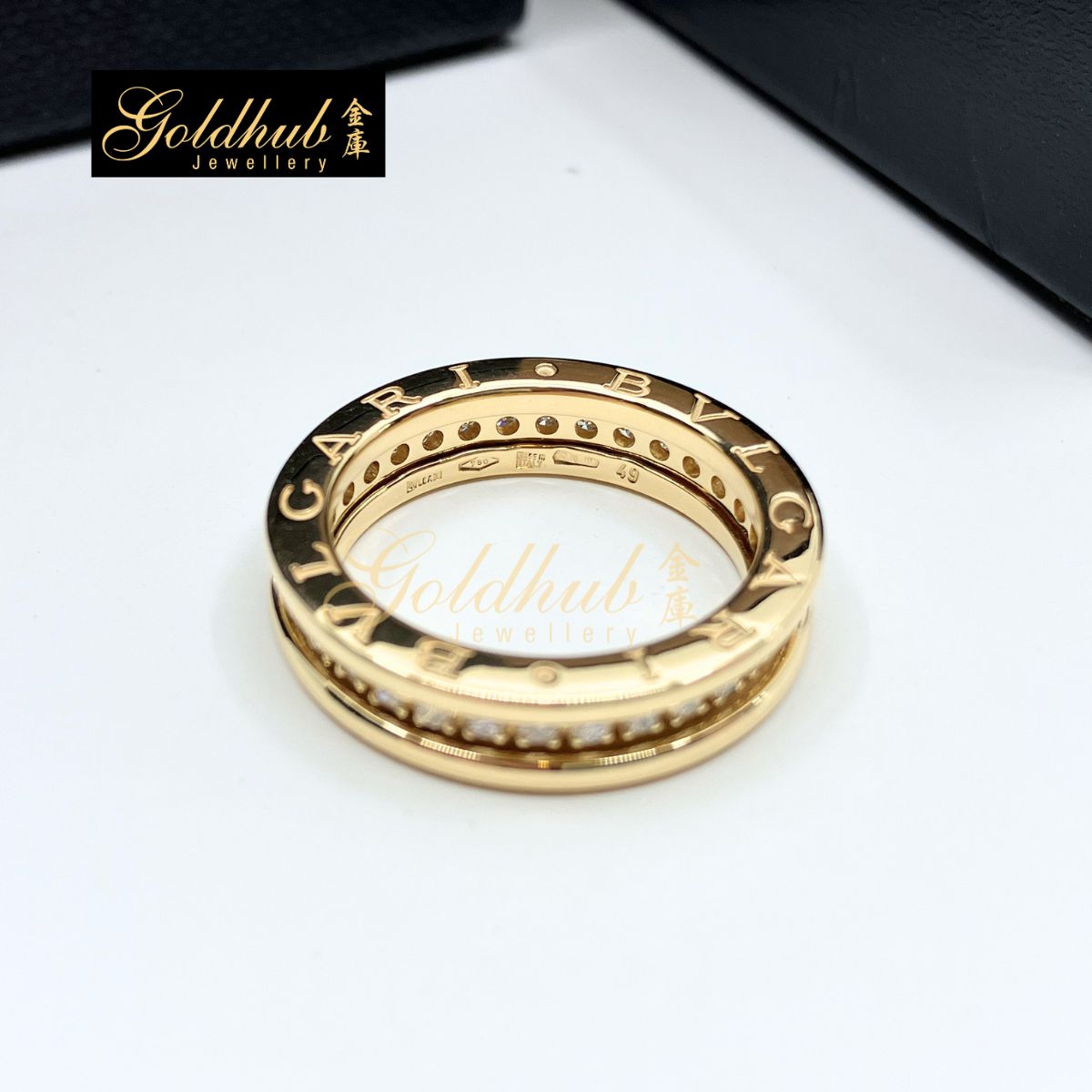 Bulgari B.zero1 1 Band Ring, Pave Diamonds in Yellow Gold, Size 49