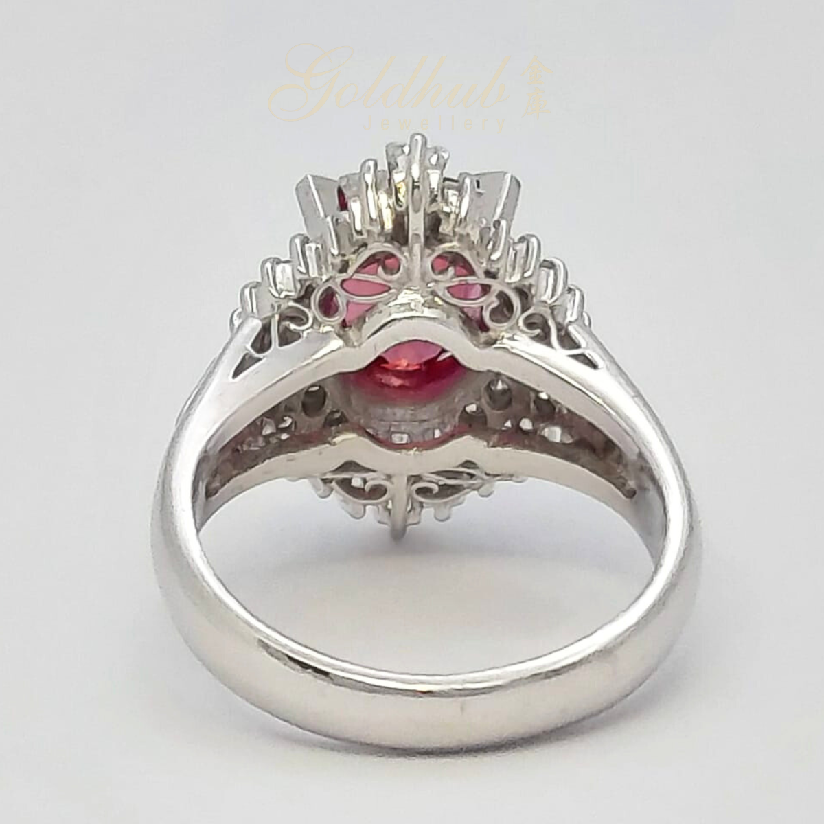 PT900 Pinkish Red Ruby Diamond Ring in Platinum