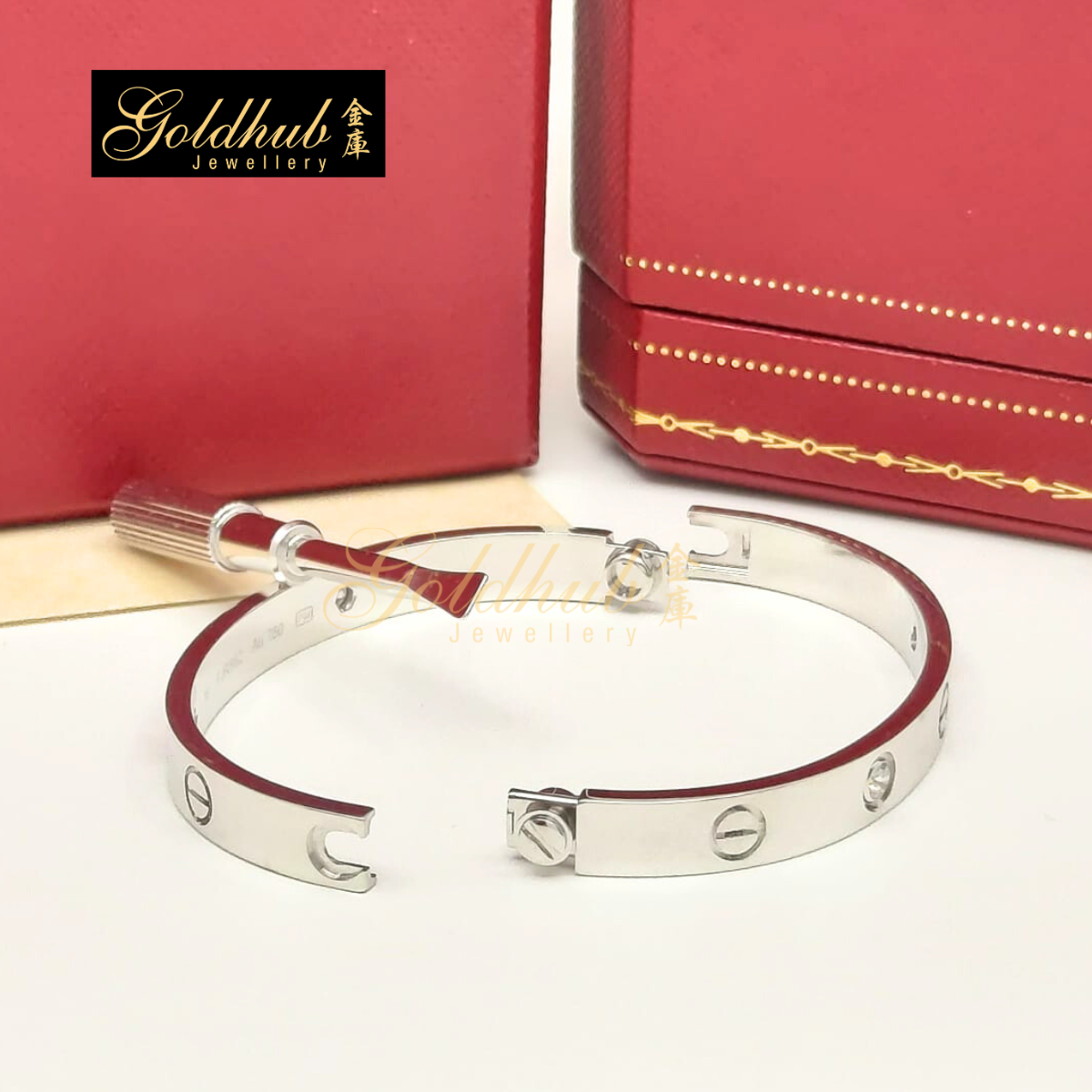 Cartier Love Bracelet, Classic Model, 4 Diamonds in White Gold, Size 16