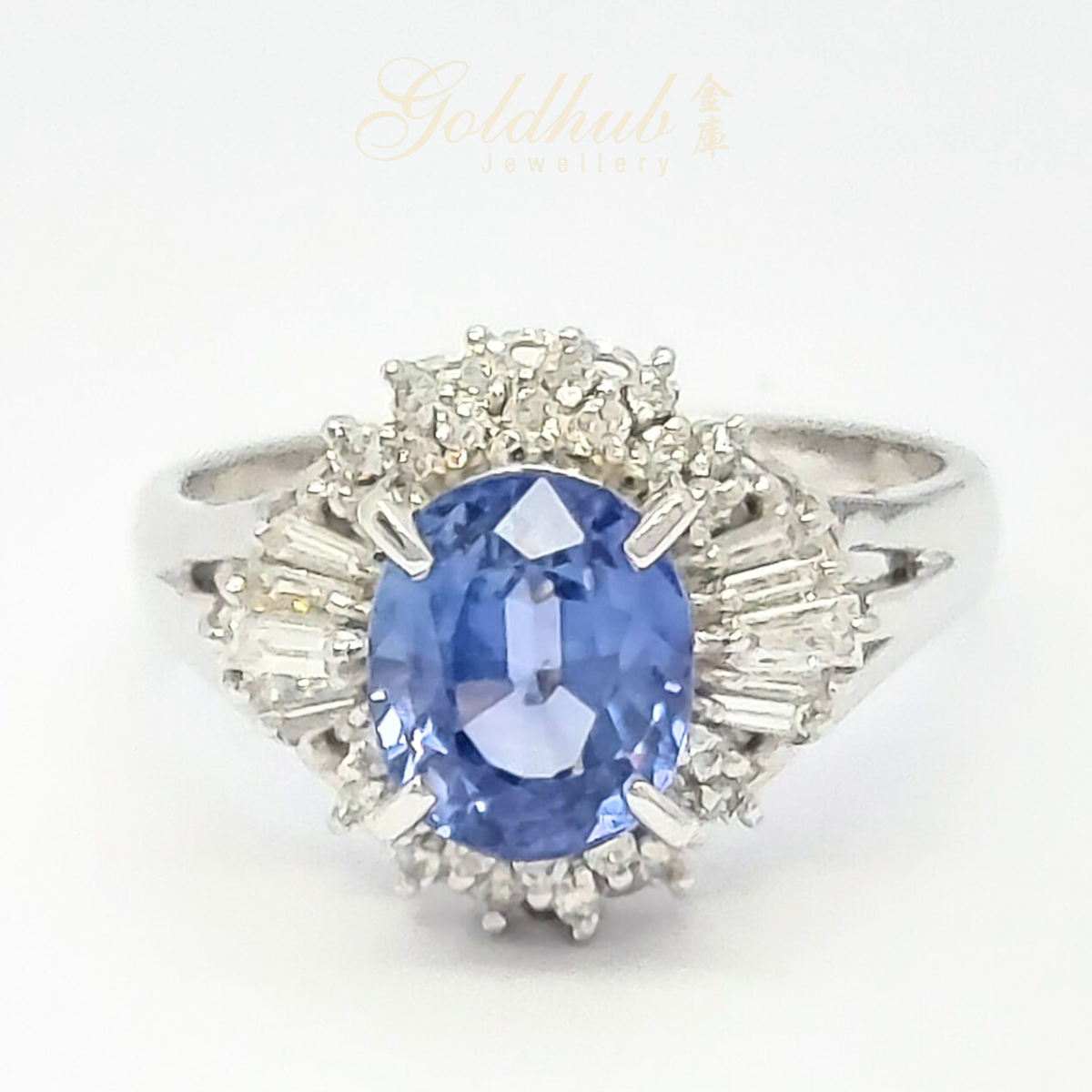 PT900 Blue Sapphire Diamond Ring in Platinum