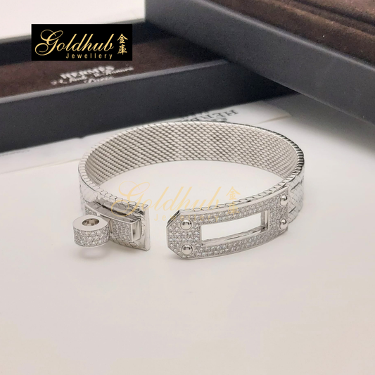 Hermes Kelly Milanaise Diamonds MM Bracelet in White Gold