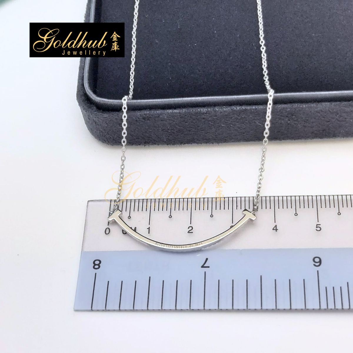 Tiffany T Smile Pendant, Small with Diamonds in White Gold