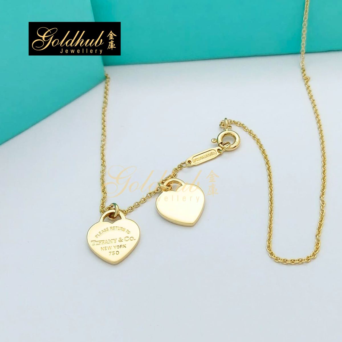 Return to Tiffany Double Heart Tag Mini Pendant Necklace in Yellow