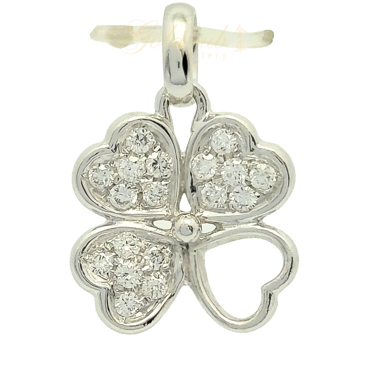 18k Clover Leaf Diamond Pendant in White Gold