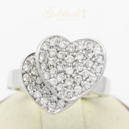 18k Double Heart Diamond Ring in White Gold