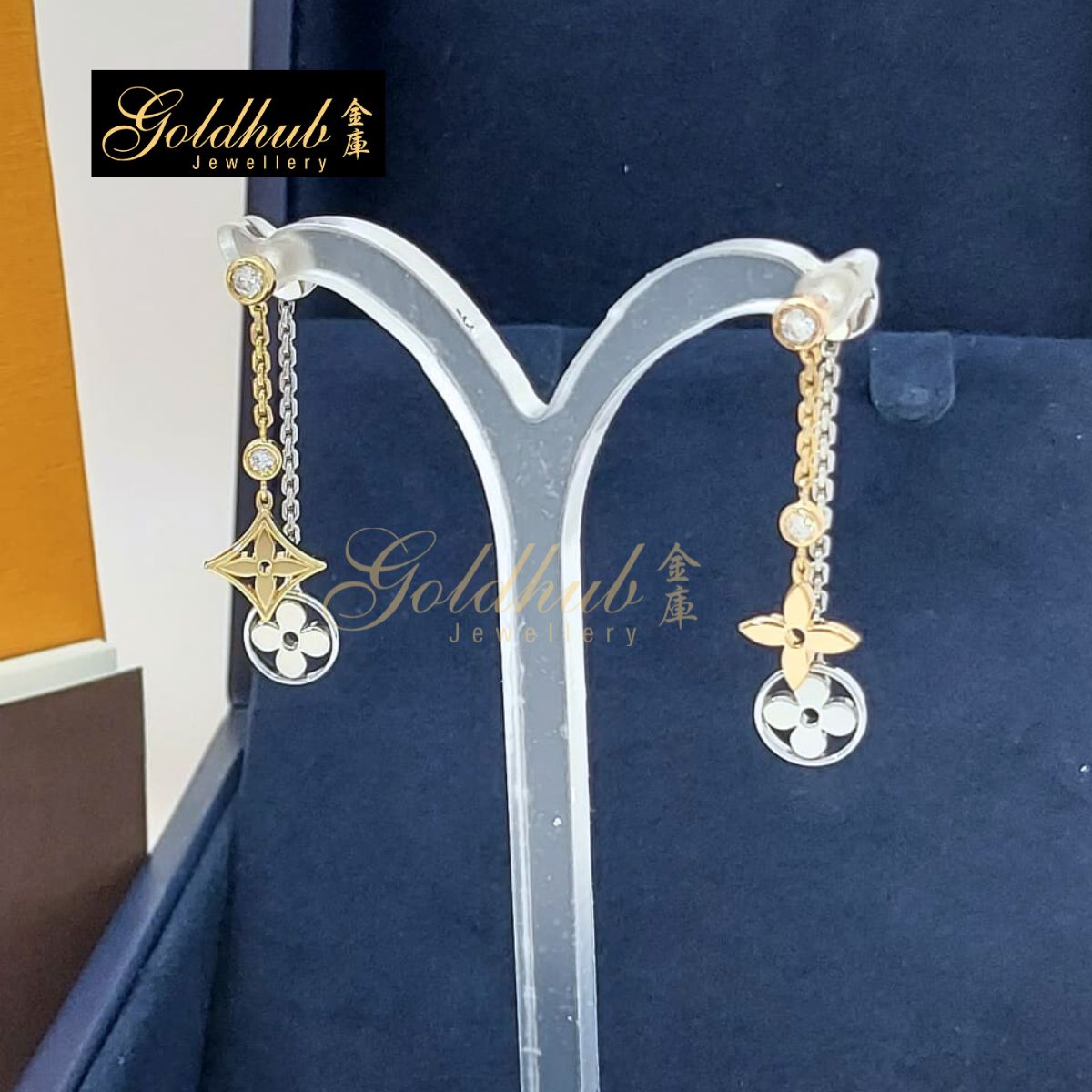 Louis Vuitton Idylle Blossom Long Earrings, Diamonds in White Yellow Rose Gold