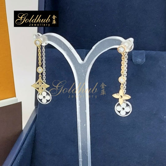 Louis Vuitton Idylle Blossom Long Earrings, Diamonds in White Yellow Rose Gold
