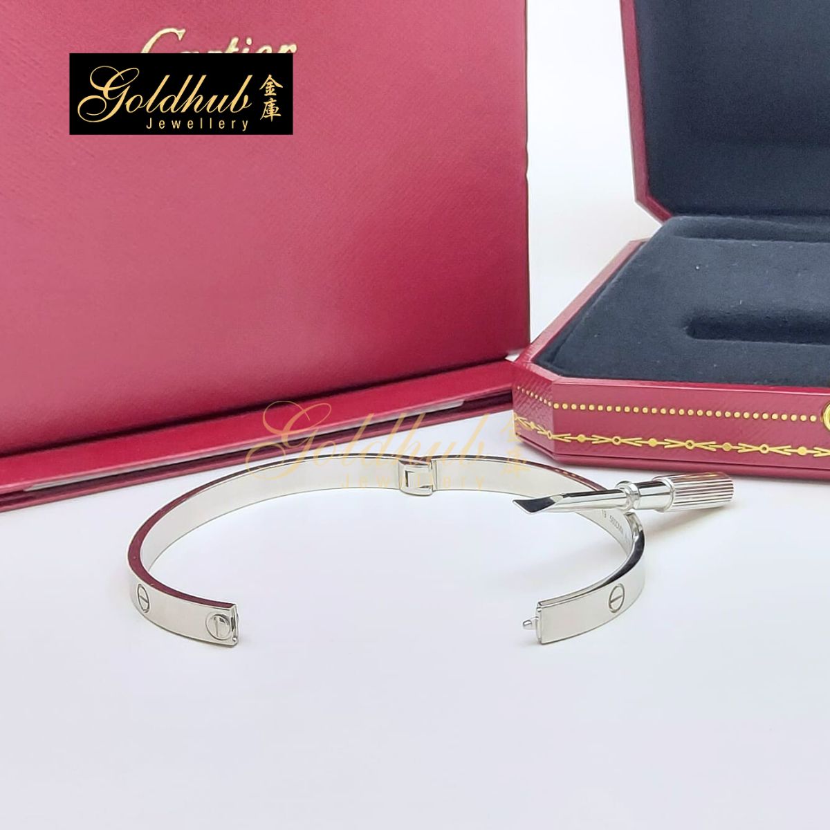 Cartier Love Bracelet, Single-Screw Closure Classic Model in White Gold, Size 19