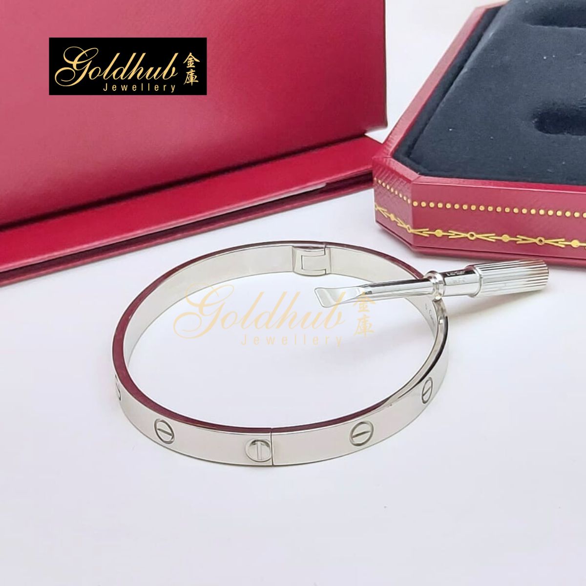 Cartier Love Bracelet, Single-Screw Closure Classic Model in White Gold, Size 19