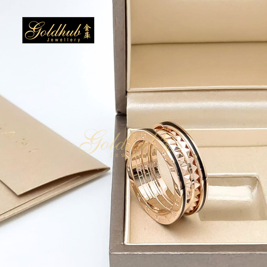 Bvlgari B.zero1 Rock 2 Band with Black Ceramic Ring in Rose Gold, Size 58