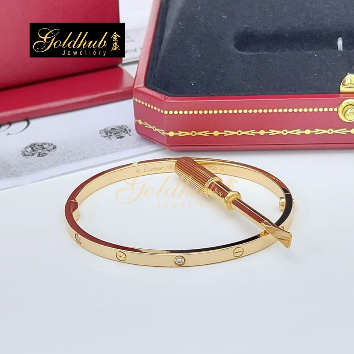 Cartier Love Bracelet, Small Model, 6 Diamonds in Rose Gold, Size 16