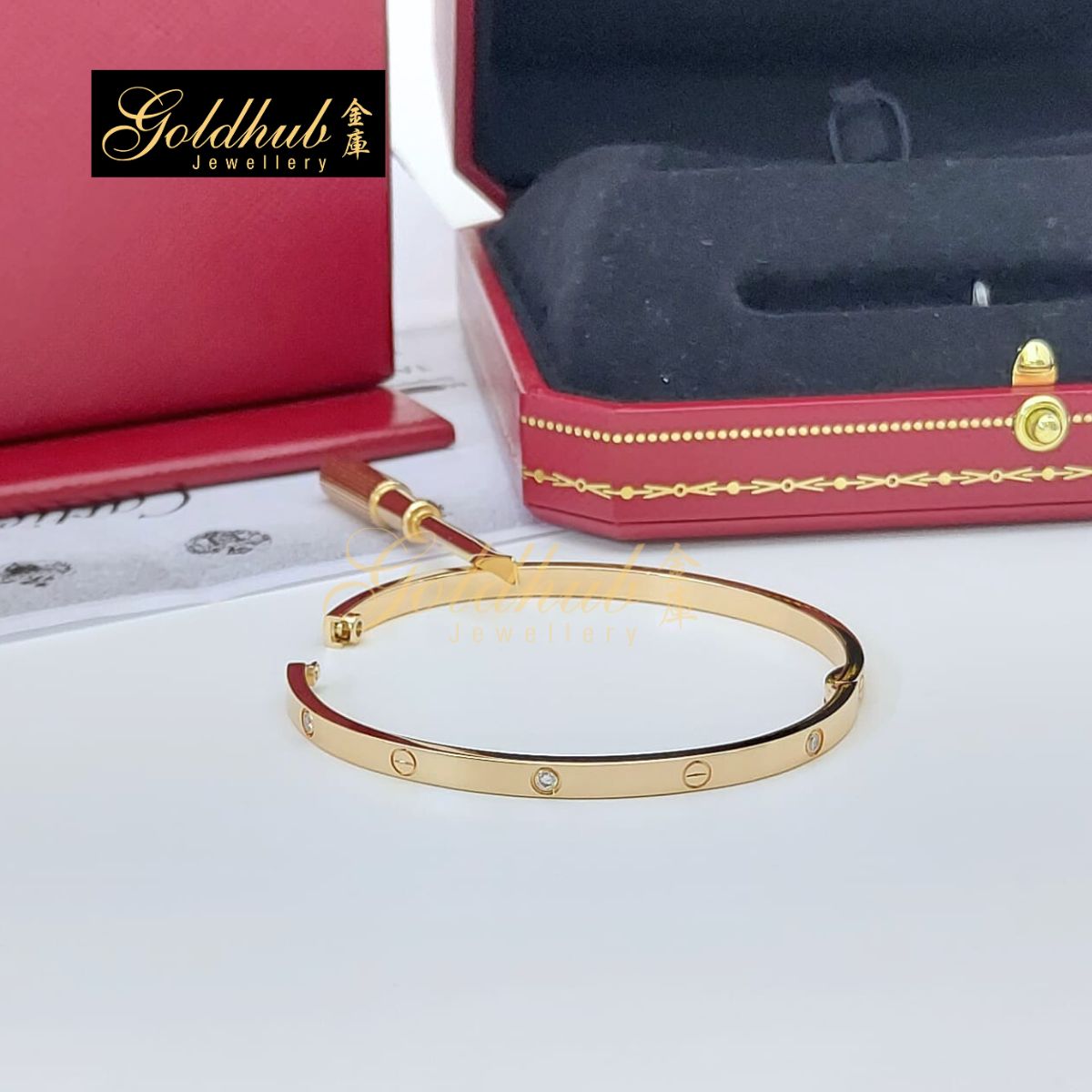 Cartier Love Bracelet, Small Model, 6 Diamonds in Rose Gold, Size 16