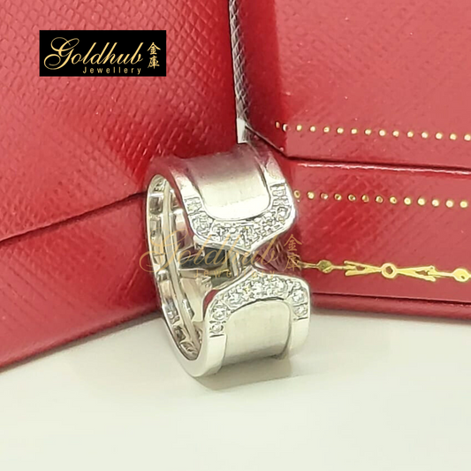 Cartier 2C Wide Diamond Ring in White Gold, Size 52