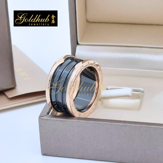 Bulgari B.zero1 4 Bands Ring, Black Ceramic in Rose Gold, Size 59