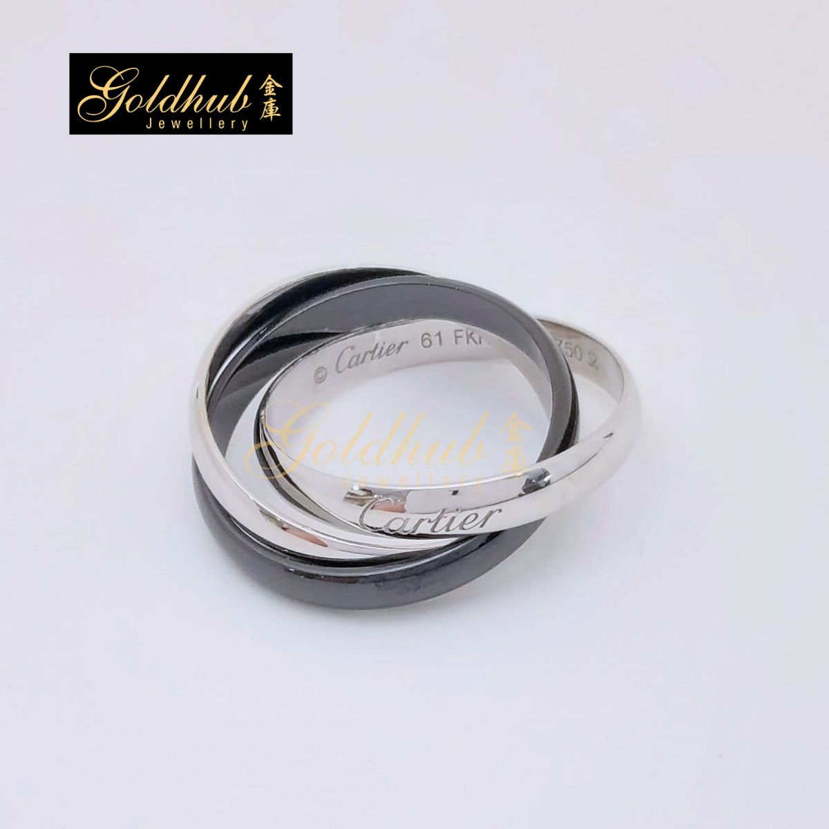 Cartier Trinity Ring, Classic Model, Ceramic in White Gold, Size 61