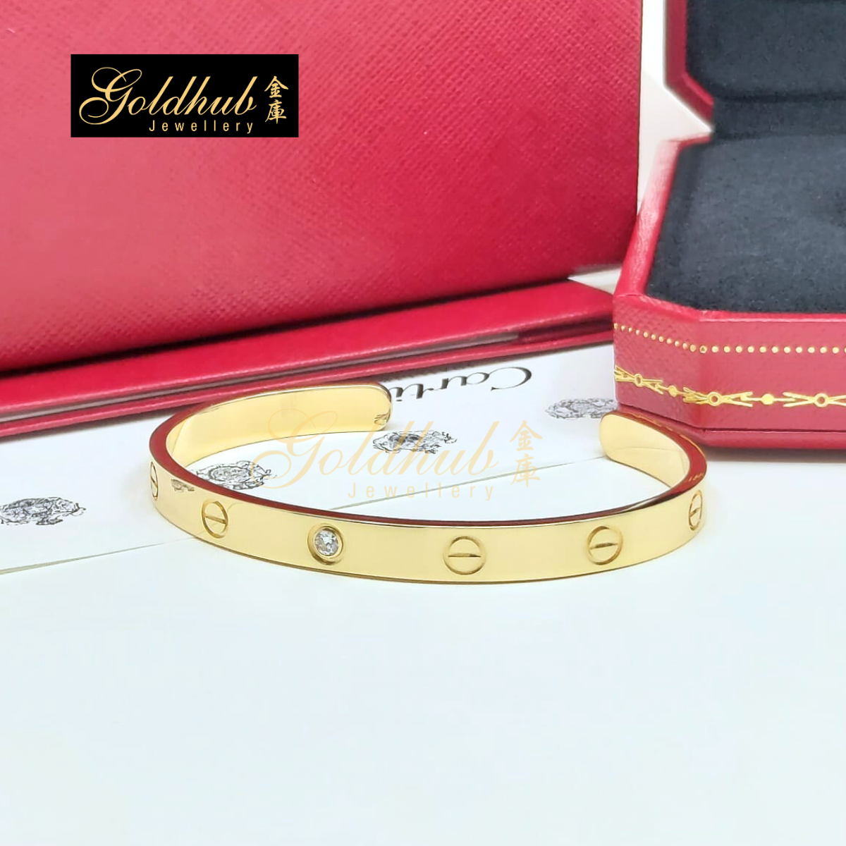 Cartier Love Bracelet, Open Model, Diamond in Yellow Gold, Size 18