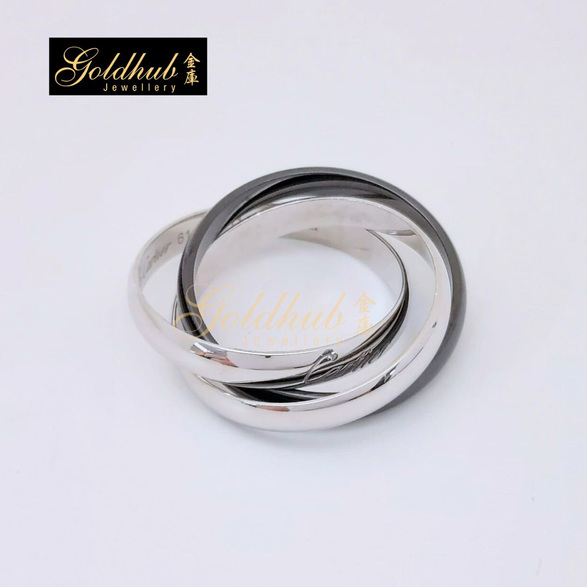 Cartier Trinity Ring, Classic Model, Ceramic in White Gold, Size 61