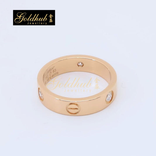 Cartier Love Ring, Classic Model, 3 Diamonds in Rose Gold, Size 63