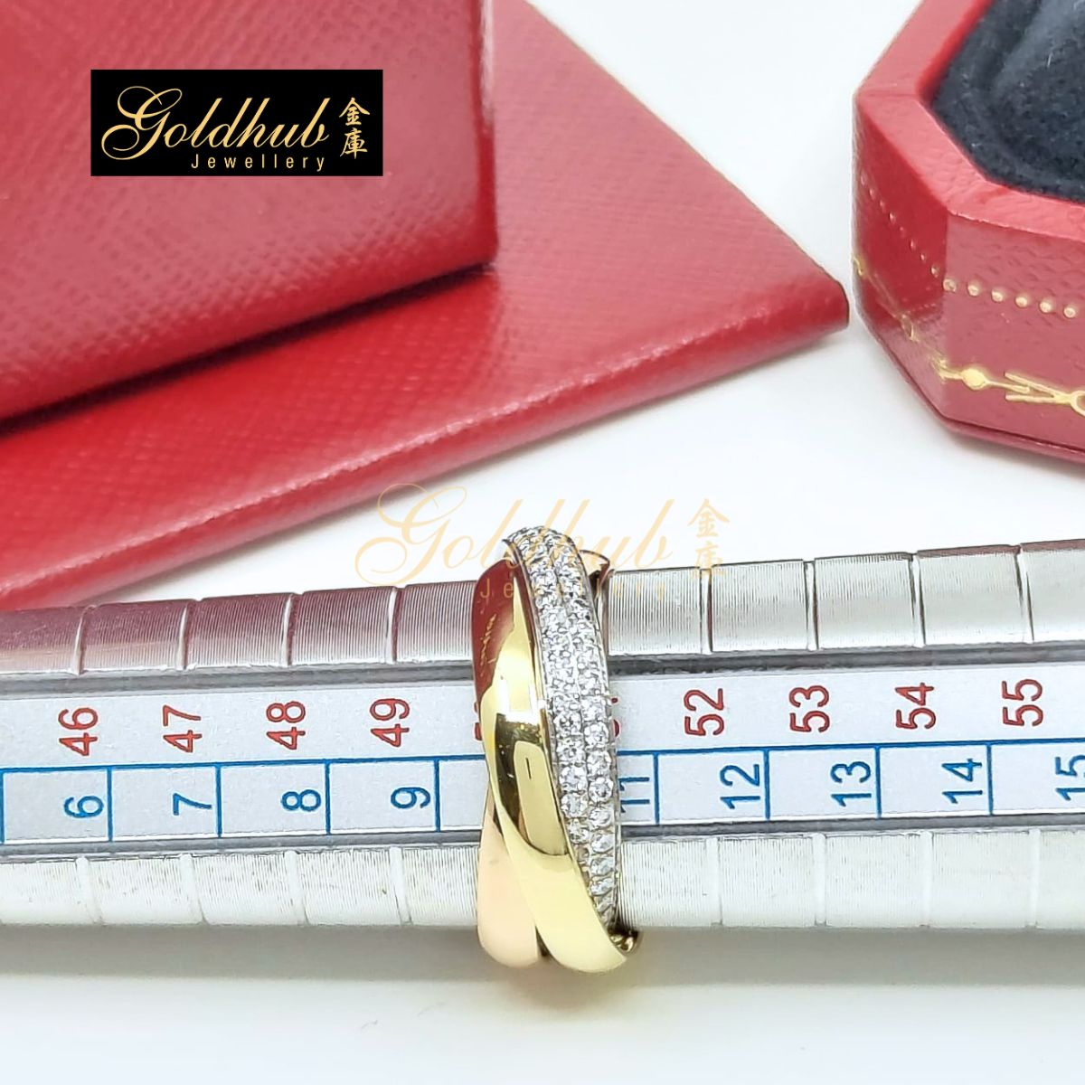 Cartier Trinity, Small Model, Half-Paved Diamond Ring, Size 50
