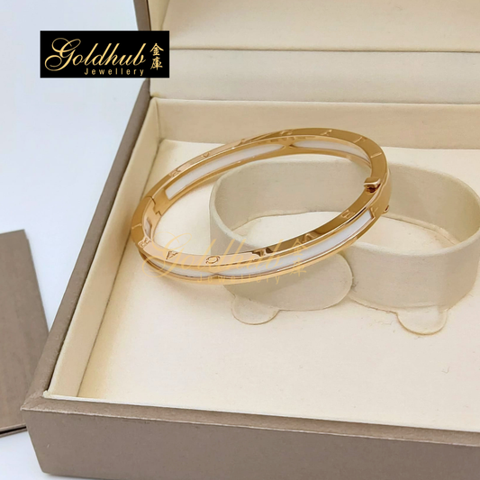 Bulgari B.zero1 White Ceramic Bracelet in Rose Gold, Small