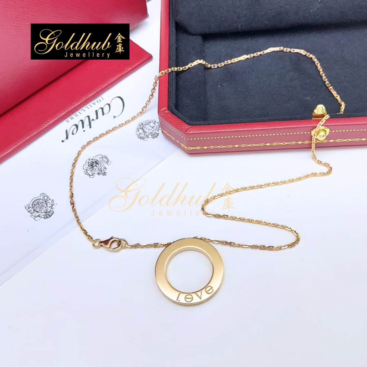 Cartier Love Pendant, 3 Diamonds in Rose Gold
