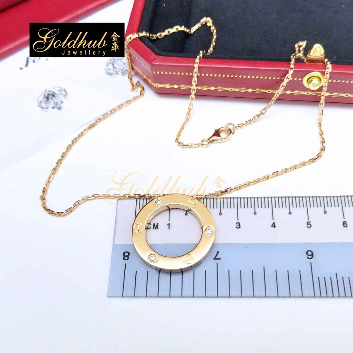 Cartier Love Pendant, 3 Diamonds in Rose Gold