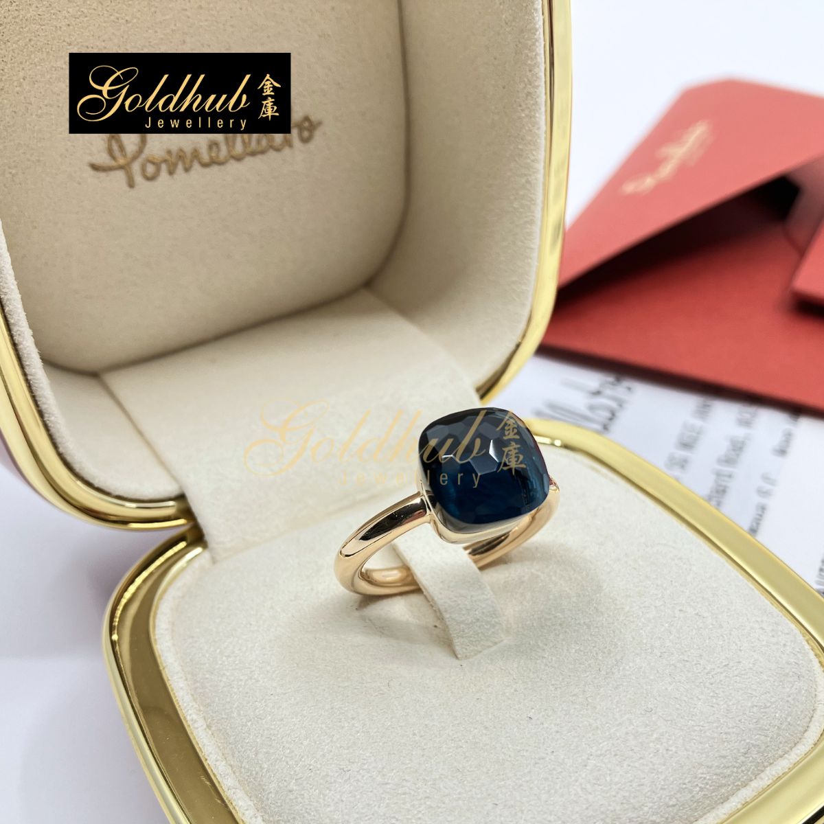 Pomellato Nudo Classic Ring, London Blue Topaz in Rose Gold, Size 54
