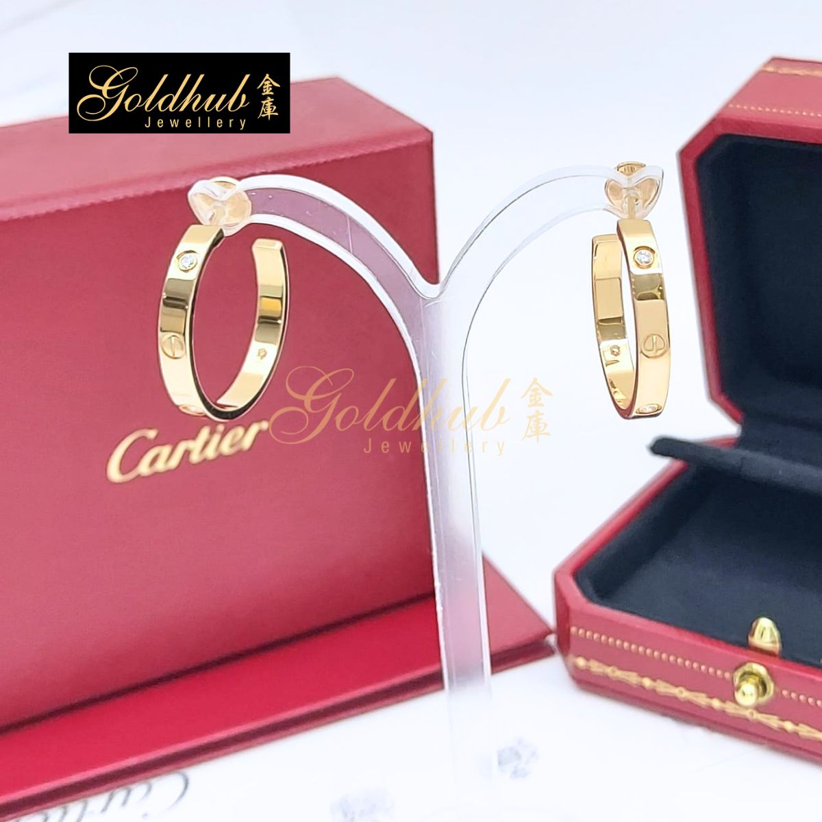 Cartier LOVE Hoop Earrings, Medium Model, 6 Diamonds in Rose Gold